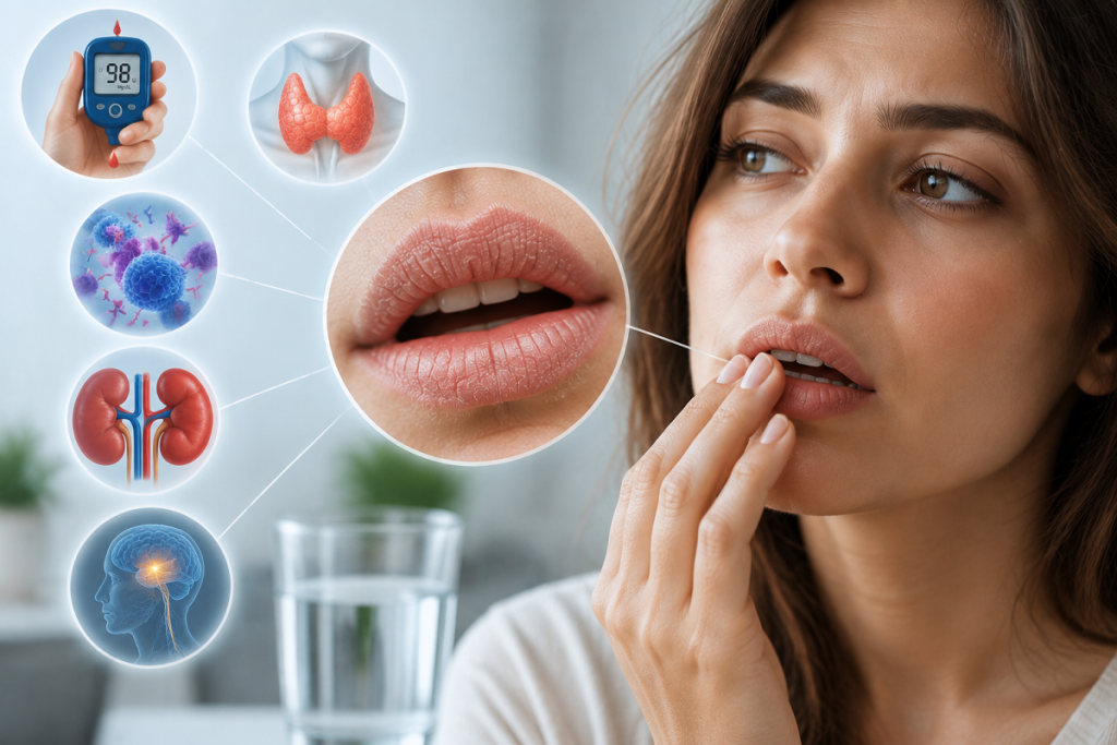 چه بیماری هایی باعث خشکی دهان میشود؟ بررسی دیابت، مشکلات هورمونی و بیماری‌های خودایمنی